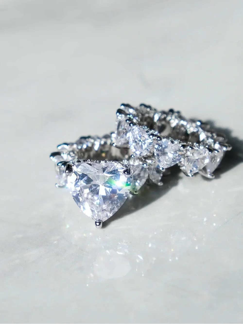 Heart Ring Set - White Diamond Sparkle